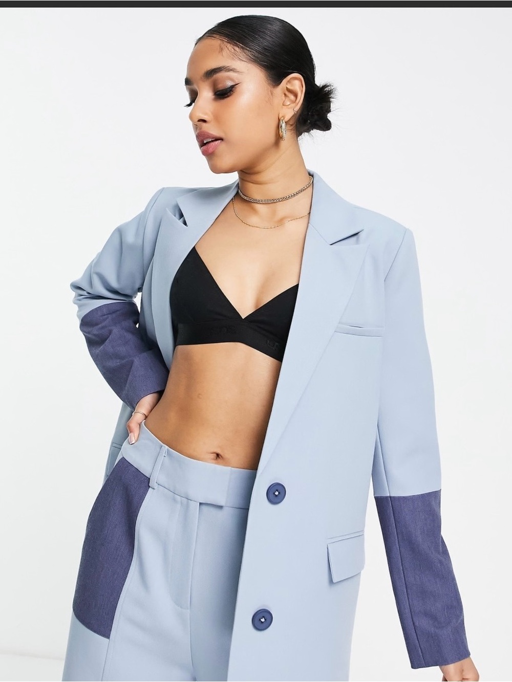 NWOT 4TH & Restless Light Blue colorblock lined single breasted Blazer Jacket, 2